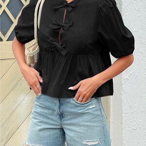 Black Bow-Detail Top